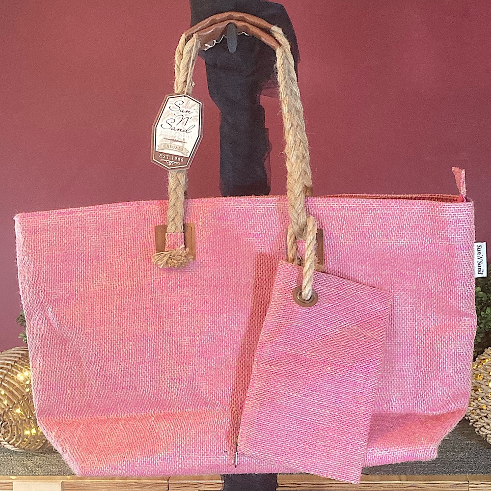 Sun N’ Sand Pink Woven Beach Tote